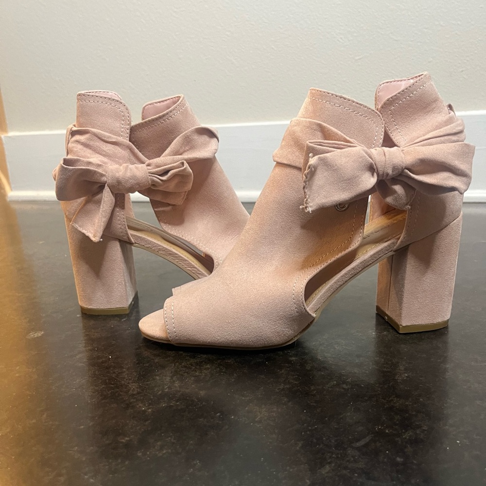 Nude Pink Ankle Heel Boots